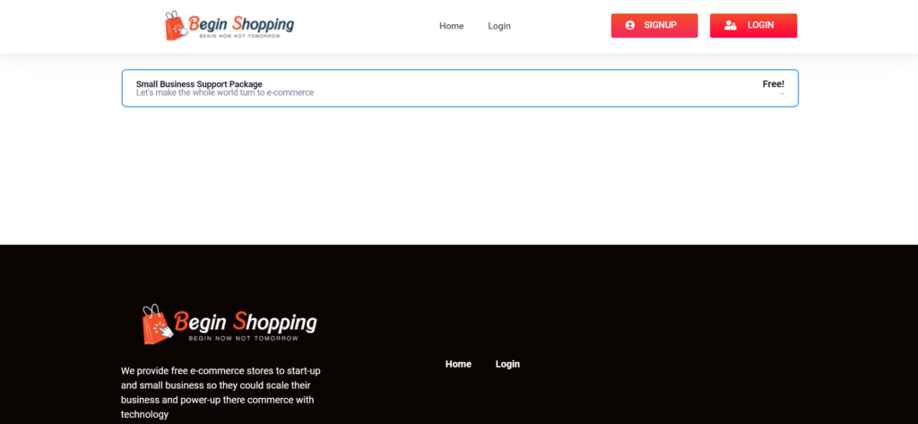 Registering on Begin platform for a free e-commerce store